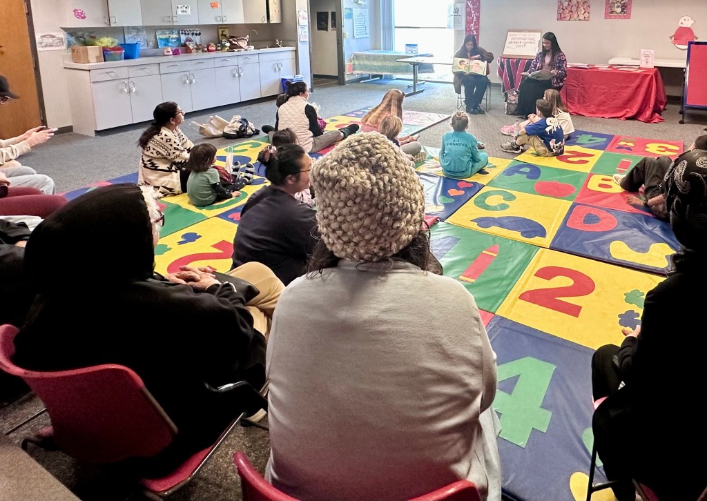 Natasha Khan Kazi reading Bela and Lily at Redondo Beach Library Storytime Room